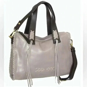 Nino Bossi Fringe Stone Candace Leather Satchel Handbag